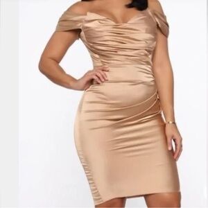 Athena Off The Shoulder Satin Midi Dress